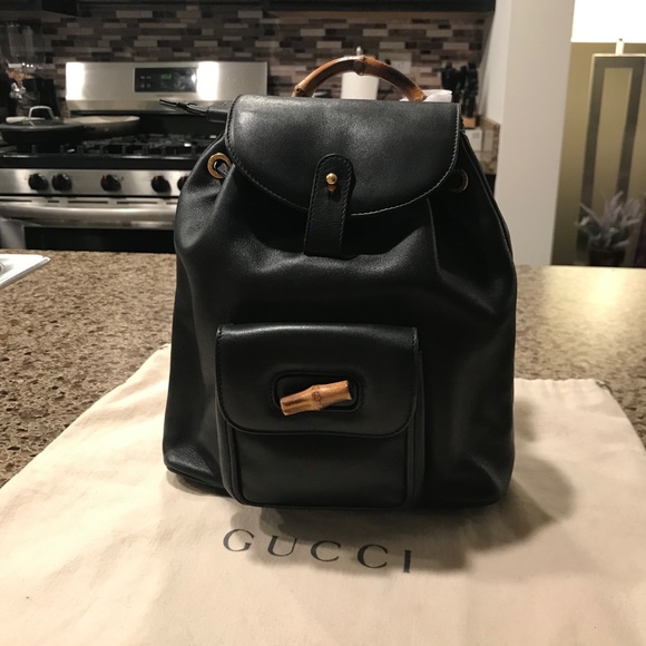 Gucci Handbags - Gucci Bamboo Black Backpack